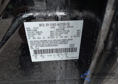 2025 Ford Maverick Xlt из США, поврежденный, VIN 3FTTW8H30SRA49002